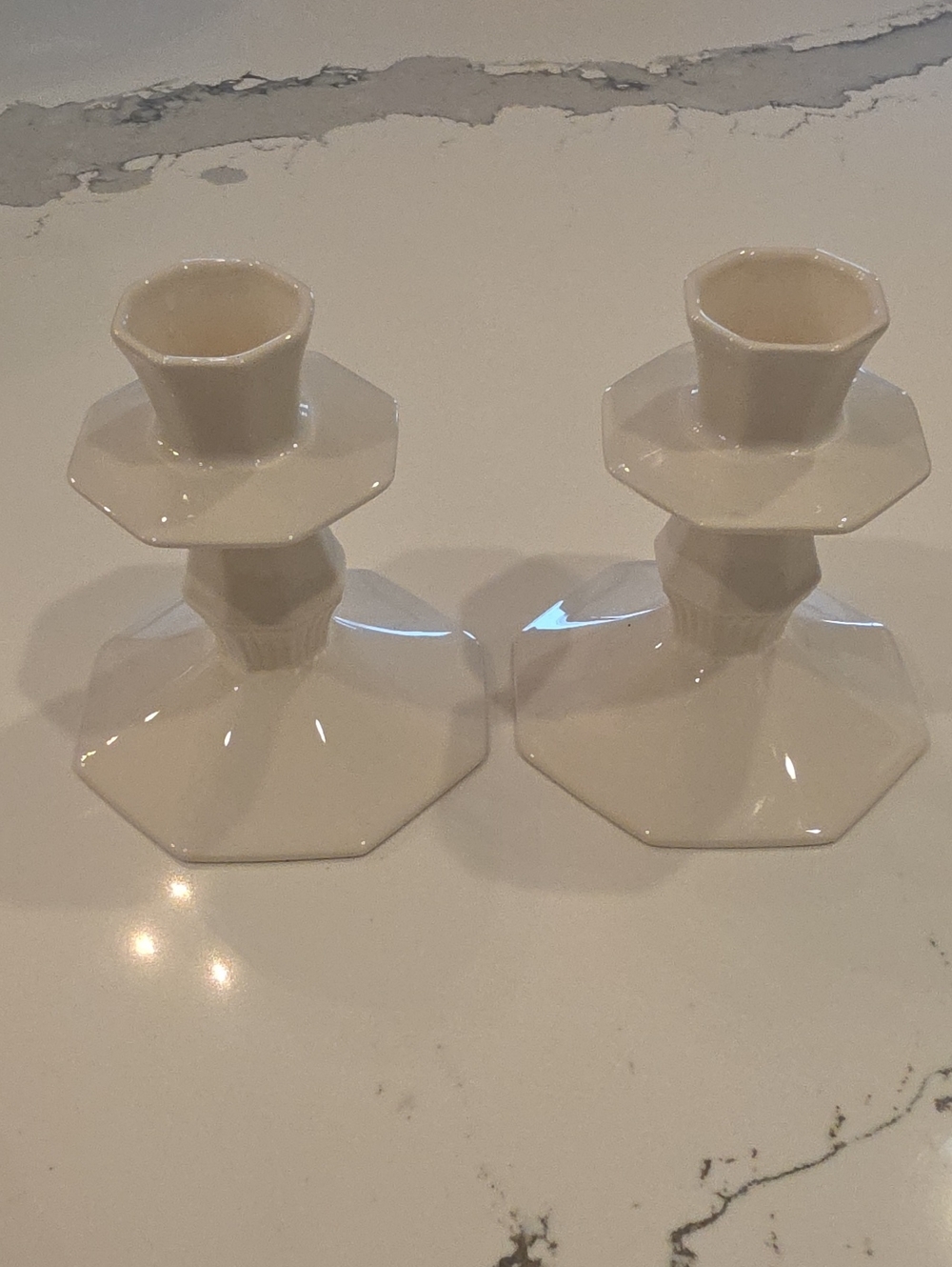 Vintage Nikko Japan Classic White Octagonal Candlestick Holders Pair